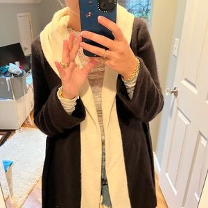 cashmere black and white color block tie cardigan